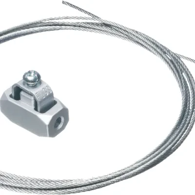 Galvanized braided support wire with looped end. 20ft length. Holds up to 100lbs. .080 wire