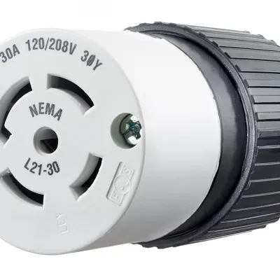 Locking Devices, Industrial, Female Connector Body, 30A 3-Phase Wye 120/208V AC, 4-Pole 5-Wire Grounding, L21-30R, Screw Terminal, Black and White