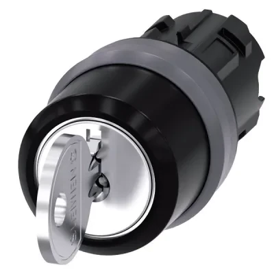 RONIS KEY-OPERATED SWITCH, 22MM, ROUND, PLASTIC WITH METAL FRONT RING, LOCK NO.SB30, WITH 2 KEYS, 3 SWITCH POSITIONS I-O-II, LATCHING, ACTUATING ANGLE 2X45 DEG., 10 30H/12H/13 30H,...