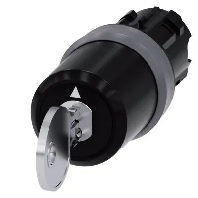 BKS KEY-OPERATED SWITCH, 22MM, ROUND, PLASTIC WITH METAL FRONT RING, LOCK NO. S1, WITH 2 KEYS, 3 SWITCH POSITIONS I-O-II, LATCHING, ACTUATING ANGLE 2X50 DEG., KEY REMOVAL POS. I+II