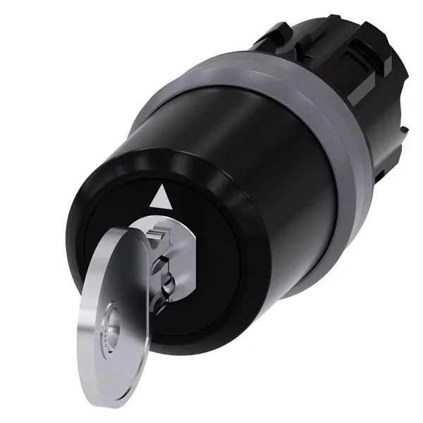 BKS KEY-OPERATED SWITCH, 22MM, ROUND, PLASTIC WITH METAL FRONT RING, LOCK NO. S1, WITH 2 KEYS, 3 SWITCH POSITIONS I-O-II, LATCHING, ACTUATING ANGLE 2X50 DEG., KEY REMOVAL POS. I+II