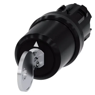 Ces key-operated switch, 22mm, round, plastic, lock no. ssg10, with 2 keys, 3 switch positions i-o-ii, momentary contact type, actuating angle 2x45 deg., 10 30h/12h/13 30h, key rem...