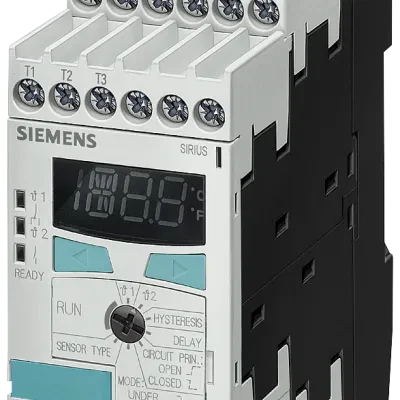 Temperature Monitoring Relay SIMIREL Conversion Type= Digital deg. C Number of Sensors = 2 Sensor Type = (Sel-PT100/1000 KTY83/84 NTC) Function = (Sel-Over/Under/Window Monitor) Me...