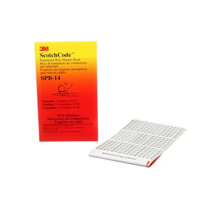 3M™ ScotchCode™ Pre-Printed Wire Marker Books SPB contain printed vinyl coated cloth wire and terminal markers withclearly printed letters, numbers and industry-standard legends.
