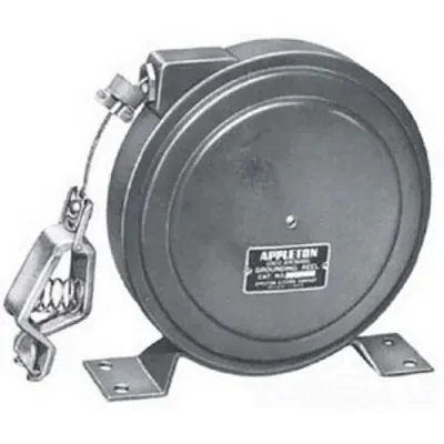 Reelites Static Discharge Cable Reel, Cable Active Length: 50 FT, Reel Frame: Steel, Amperage Rating: 100 AMP, Cord Size: 3/32 IN, Finish: Epoxy Powder Coat, For Fuel-Transfer Truc...