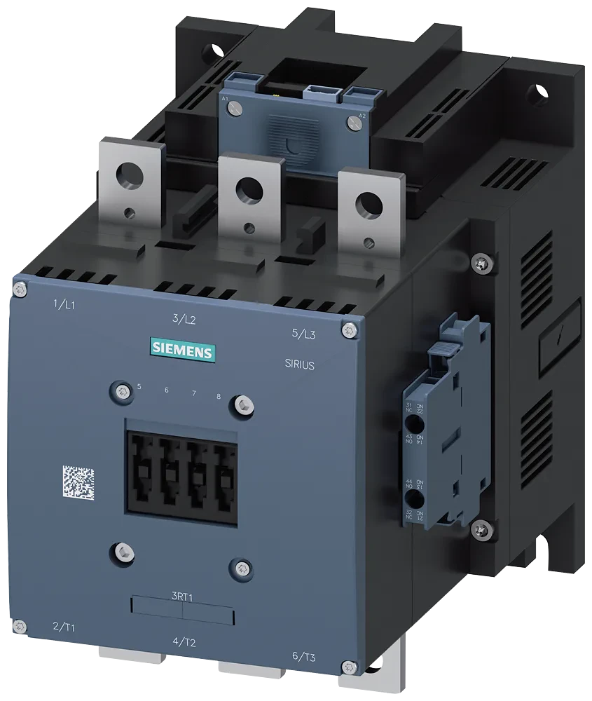 Contactor,IEC,Sirius,Standard 3 Pole,Non-Reversing 96 - 127 AC/DC Coil Frame Size S12,500A Panel Mount 2 NO ( & ) 2 NC Auxiliaries No Suppression Lugs (Not Included) Terminals UL File E31519 in Vol.11 Sec. 4
