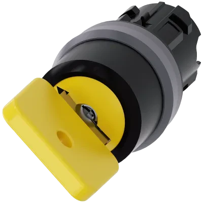 O.M.R. KEY-OPERATED SWITCH, 22MM, ROUND, PLASTIC WITH METAL FRONT RING, LOCK NO. 73033, YELLOW, WITH 2 KEYS, 2 SWITCH POSITIONS O-I, LATCHING, ACTUATING ANGLE 90 DEG., 10 30H/13 30...