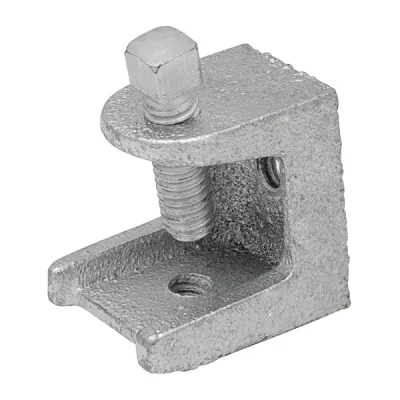 MADISON, 2 BEAM CLAMP 3/8-16 THD MALEABLE BEAM CLAMP THREADED HOLE  3/8" - 16 MALLEABLE - HARDENED SET SCREW JAW OPENING = 7/8" MALLEABLE IRON, SQUARE HEADED HARDENED STEEL BOLT SI...