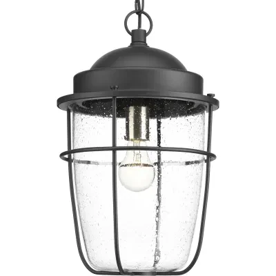 A nautical-inspired collection ideal for a variety of exteriors, including Coastal, Transitional and Urban Industrial settings. The one-light black hanging lantern with clear seede...