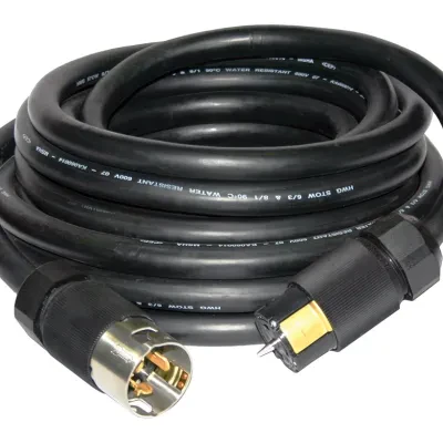 Temporary Power Products, Distribution Boxes, Cable Sets and Receptacles, Cable, 100A Yellow, Molded-On, 100'