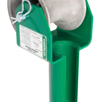 Feeding Sheave for 3" Conduit.  Yoke frame slides into the end of conduit and holds sheave, allowing the cable being fed into the conduit to smoothly roll over the sheave.  5" (127...