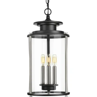 Squire three light hanging lantern features a classic traditional profile with clean, modern metal fittings. The Black finish is accented with contrasting Stainless Steel metallic...