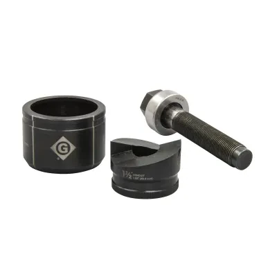 Unique punch profile splits slugs allowing for easy slug removal.  Knurled edge for better grip.  Laser markings for quick part identification.  Alignment markings for improved acc...