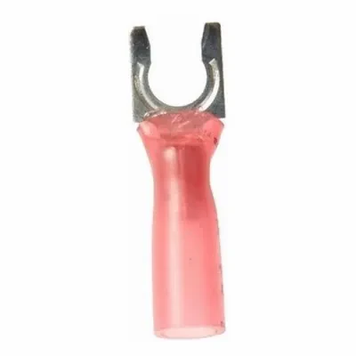 3M™ Scotchlok™ Color-Coded Heat Shrink Locking Fork terminal has a spring-like tongue to securely lock around the stud. The brazed-seam barrel is covered by an adhesive-lined polyo...