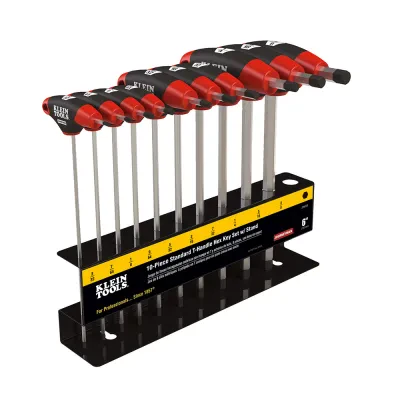 Hex Key Set, SAE, T-Handle, 9-Inch with Stand, 10-Piece, T-handle design delivers maximum power