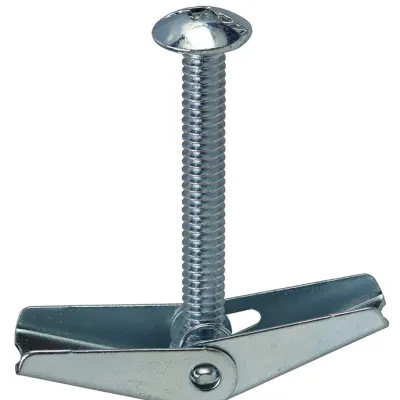 Mushroom Head with Spring Wing, Steel material, Zinc Plated Finish, 2 in. length, 3/16 in. diameter, 1/2 in. drill size, Square/Slotted drive type
