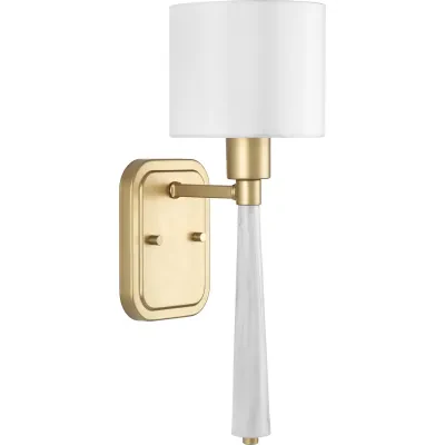 An intriguing fashion-forward lighting collection, Palacio pairs a Vintage Gold finish with faux white marble torch accent for a stunningly elegant design. White silk shade complem...