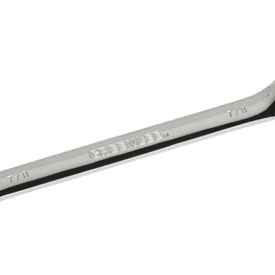 Combination Ratcheting Wrench, 7/8".  Compact reversible switch allows a 15° offset of the box end for clearance of obstacles.  5° ratcheting design for versatility and ease of use...