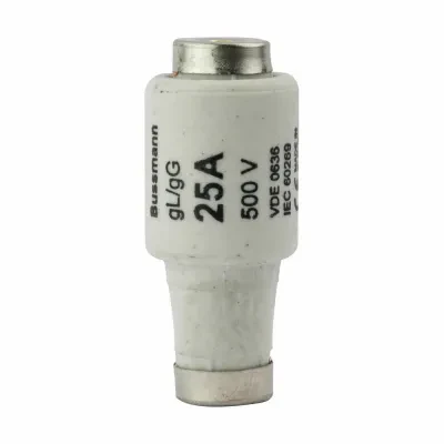 Eaton Bussmann series low voltage D fuse, 500V, 25A, 100 kAIC, Non Indicating, fuse, Class C gL/gG, Time delay, Yellow, Ceramic body