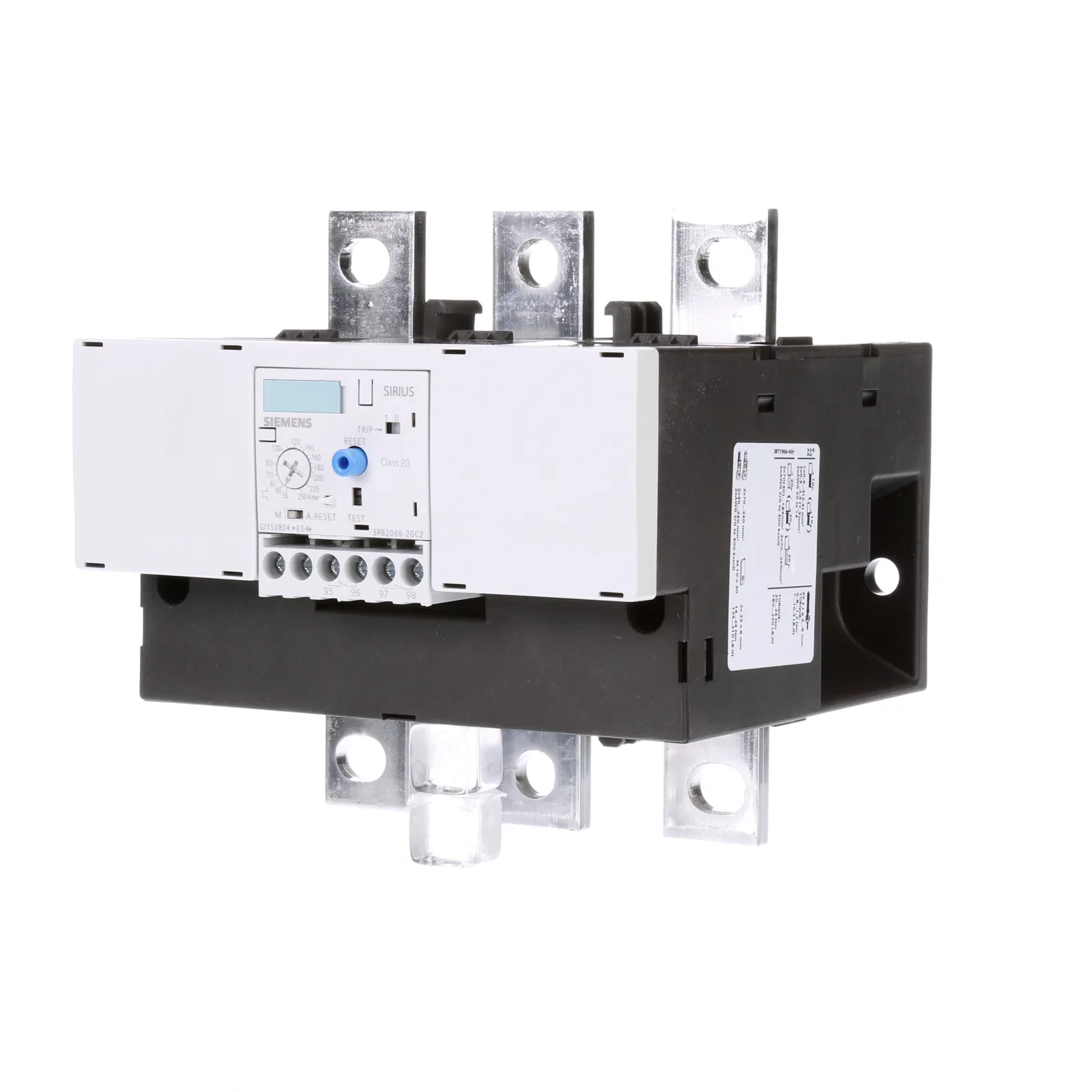 Overload relay 55...250 a for motor protection size s10/s12, class 20 mount. onto cont./ stand-alone main circuit bar connection aux. circuit screw connection manual-automatic-rese...