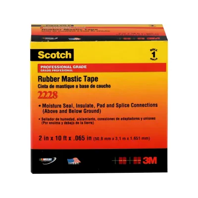 Scotch® Tape 2228 is a 65 mil thick, premium grade, highly conformable tape used to insulate, pad and seal bus bar and splice connections. It withstands temperatures up to 194 °F (...