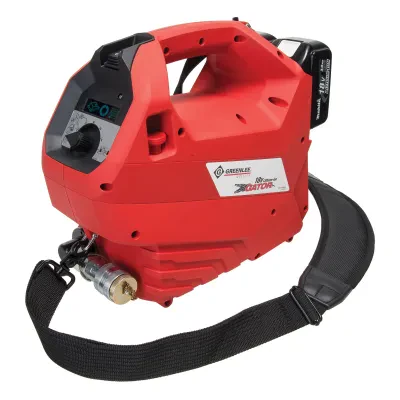 Battery Powered Hydraulic Pump with 120V Adapter.  Operates with any 10K PSI single acting remote heads.  3 in 1 pressure specific program settings for crimping cutting and punchin...