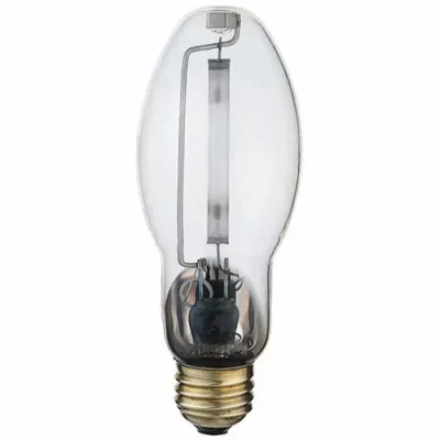 HID High Pressure Sodium Lamp, Designation: LU100, 100 WTT, ET23 1/2 Shape, E39 Mogul Base, Clear, 24000 HR, Lumens: 24000 LM Initial, 2100 DEG K Color Temperature, 22 CRI, 7-3/4 I...
