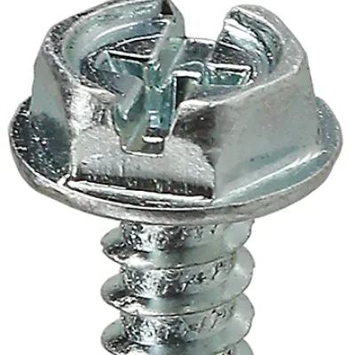 Sheet Metal Screw, Steel material, 2-1/2 in. length, #12 thread size, 5/16 in. head width, Hex Washer head type, Zinc Plated Finish, Slotted/Phillips drive type