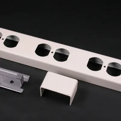 Add power receptacles or devices to existing modular Tele-Power Poles. Includes receptacle mounting bracket. Ivory Steel. 1" x 2 1/4" x 28" (25mm x 57mm x 711mm)