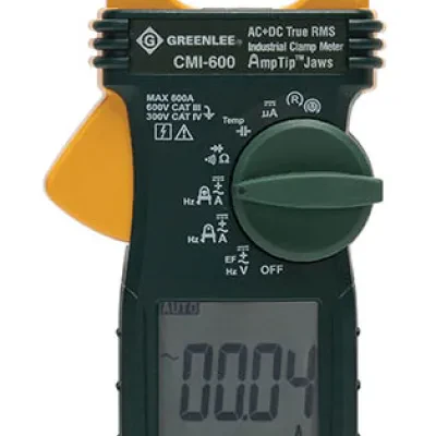 600A Industrial Clamp Meter.  Measures AC+DC current and DC microamps.  AC and AC+DC voltage measurements with digital filter low pass for accurate readings on variable frequency d...
