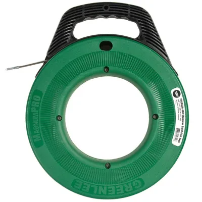 Fishtape, Stainless Steel 100'.  Corrosion free stainless steel tape for maximum life.  Fish further and faster with Speed Flex leader.  Advanced comfort handle grip reduces fatigu...