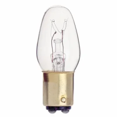 Incandescent Night Light & Holiday Lamp, Designation: 10C7/DC, 130 V, 10 WTT, C7 Shape, BA15d DC Bay Base, Clear, C-7A Filament, 2500 HR, Lumens: 60 LM Initial, 2-1/8 IN Length, 7/...