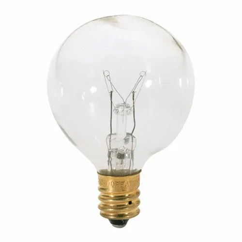 Incandescent Globe Lamp, Designation: 15G12 1/2, 120 V, 15 WTT, G12 1/2 Shape, E12 Candelabra Base, Clear, C-7A Filament, 1500 HR, Lumens: 100 LM Initial, 2-3/8 IN Length, 1-9/16 I...