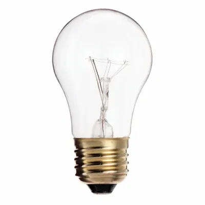 Incandescent General Service Lamp, Designation: 15A15, 130 V, 15 WTT, A15 Shape, E26 Medium Base, Clear, C-9 Filament, 2500 HR, Lumens: 100 LM Initial, 3-1/2 IN Length, 1-7/8 IN Di...