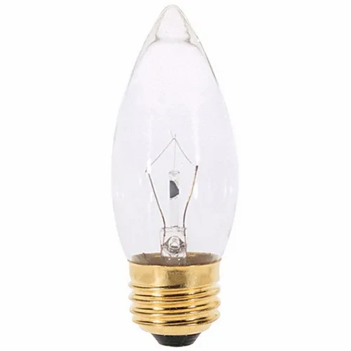 Incandescent Decorative Lamp, Designation: 40B10/FAN, 120 V, 40 WTT, B10 Shape, E26 Medium Base, Clear, CC-2V Filament, 2000 HR, Lumens: 300 LM Initial, 3-7/8 IN Length, 1-1/4 IN D...