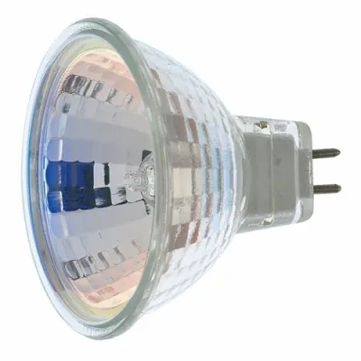 Halogen MR Lamp, Designation: 50MR16/FL, 12 V, 50 WTT, MR16 Shape, GU5.3/GX5.3 Miniature 2 Pin Round Base, C-8 Filament, 2000 HR, 3000 DEG K Color Temperature, Warm White 36 DEG Be...