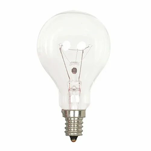 Incandescent General Service Lamp, Designation: 60A15/CL/E12, 130 V, 60 WTT, A15 Shape, E12 Candelabra Base, Clear, C-9 Filament, 1000 HR, Lumens: 700 LM Initial, 3-3/8 IN Length,...