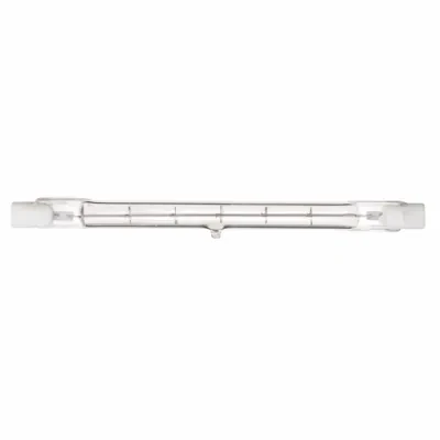 Halogen Double Ended Halogen Lamp, Designation: 500T3Q/CL/130V, 130 V, 500 WTT, T3 Shape, R7s Double Ended Base, Clear, C-8 Filament, 1500 HR, Lumens: 9500 LM Initial, 4-11/16 IN L...