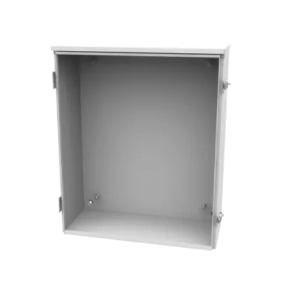 24x8x20 Hinge Cover Type 3R UL Listed Steel No Knockouts ANSI 61 Gray Back Panel Weld Studs Drip Shield Emboss Mounting Holes in Back Padlocking Draw Latch