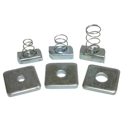 Spring Nut with Regular Spring, 1/4-20 in. size, 1/4 in. panel thickness, 1-1/2 in. length, Steel construction, Zinc Plated finish, 100 per pack