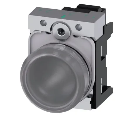INDICATOR LIGHT, 22MM, ROUND, METAL, SHINY, CLEAR, SMOOTH LENS, WITH HOLDER, LED MODULE, WITH INTEGRATED LED 110V AC, SPRING-TYPE TERMINAL