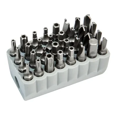Tamperproof Bit Set, 32 Piece, Durable PVC gray block allows for easy storage of tamperproof bits