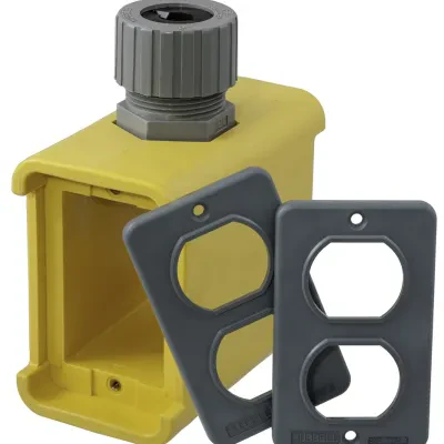 Straight Blade Devices, Portable Boxes, Standard, With 2 Duplex Plates, Yellow