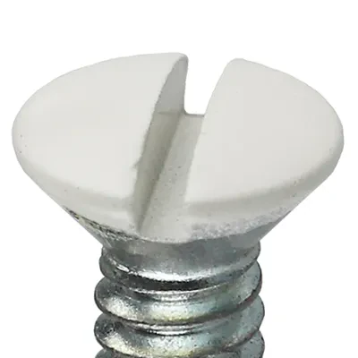 Oval Head Wall Plate Screw, Steel material, 1/2 in. length, #6-32 thread size, White head color, Painted finish, Slotted drive
