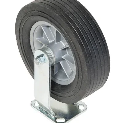 10" All Terrain Rigid Caster for GMX carts.  Ideal for off road terrain with compacted surfaces.   Large 10" wheel with wide tread balances a cushioned ride with medium pay loads....