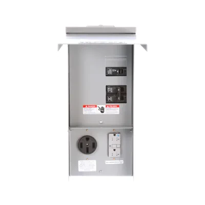 Siemens Low Voltage Talon Temporary Power Outlet Panel. Receptacles included 14-50R rated 125/250V (50A), 5-20R2GFI rated 125V (20A), . Special features unmetered, surface mount en...