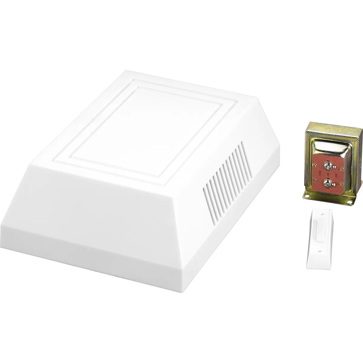One-chime kit with 16v 10va transformer. Includes two lighted LED push buttons and is made out of polymeric construction.