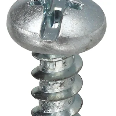 Sheet Metal Screw, Steel material, 1 in. length, #8 thread size, Pan head type, Zinc Plated Finish, Slotted/Phillips drive type, Patented Invicibox Packaging