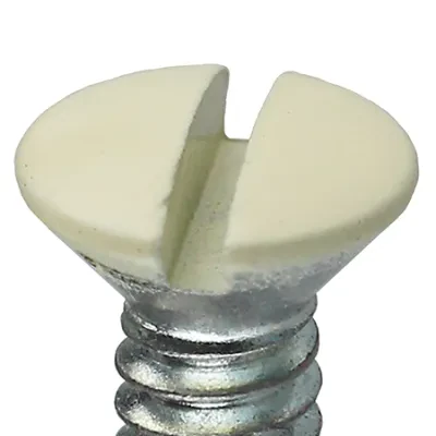 Oval Head Wall Plate Screw, Steel material, 5/16 in. length, #6-32 thread size, Ivory head color, Painted finish, Slotted drive