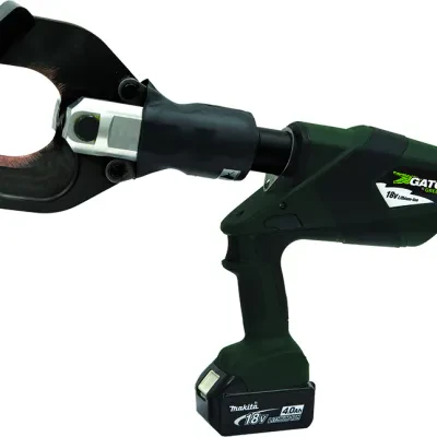 Gator® ESC85L Battery Powered Cable Cutter Bare Tool.  Equipped with Bluetooth™ Communication enabled via the Greenlee Gator Eye app.  Features LED display screen communicating pre...